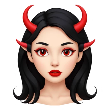 skin red A girl's face with cheekbones, long black hair, small red horns, big lips sticker