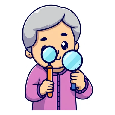 grandmother character holding a magnifying glass sticker