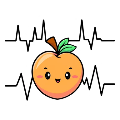 cute cartoon peach with an EKG heartbeat line sticker