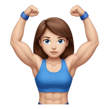 Girl with brown hair, blue eyes and really muscular arms, flexing her muscles sticker