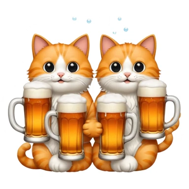 four happy cats drinking beers together with frothy beer glasses sticker