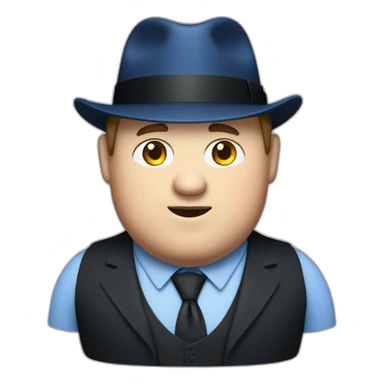fat white man with black trilby wearing a blue waistcoat sticker