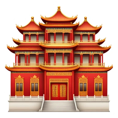 Chinese palace facade emoji, simplified architectural icon like the western building emoji sticker