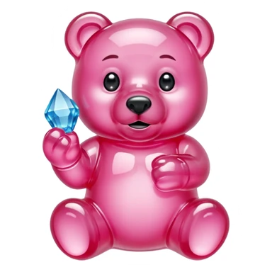 Pink Gummybear with crystal type structure for skin holding a crystal sticker