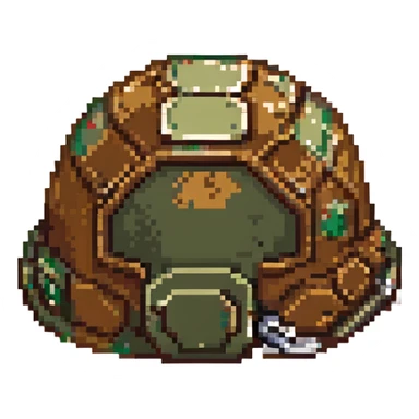 WW2 commander helmet, pixel art style, simple shading, green and brown sticker
