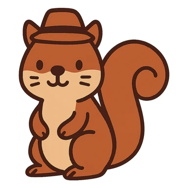 flat toon style squirrel with a hat sticker