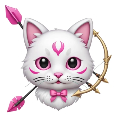 Emoji cat head white emoji with pink bow and arrow sticker