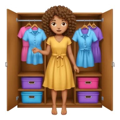 brown girl with curly hair picking clothes from closet sticker