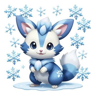 Shiny White Pastel Snowy Icy Sparkly Cute Furret-Meowstic-Zangoose-Hybrid (Full body) with snow and snowflakes  sticker