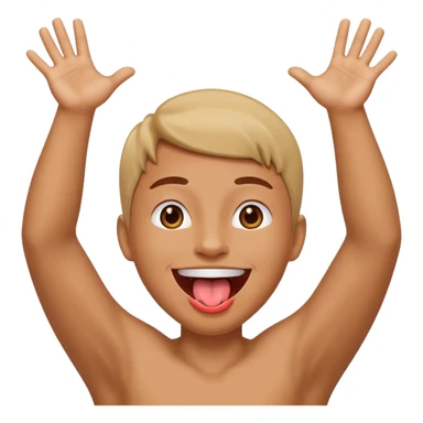 face with tongue out and both arms up sticker