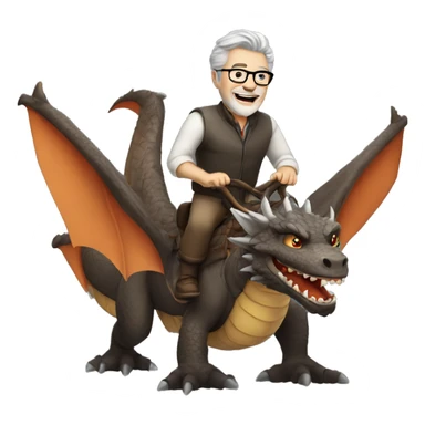 Ugly Mature man with gray hair and beard and glasses riding a dragon sticker