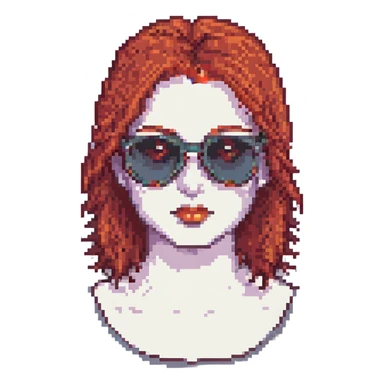 pixel art face with red hair and sunglasses sticker