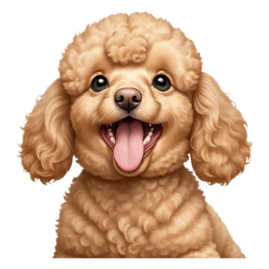 Cinematic Cute Yawning Apricot Poodle Portrait Emoji, Head tilted slightly with a dramatic, wide-open yawn, displaying a soft, curly apricot Fur with delicate texture, floppy ears slightly drooping, round warm eyes barely open in drowsy contentment, Simplified yet irresistibly adorable features, highly detailed, glowing with a soft, cozy glow, high shine, relaxed yet expressive, stylized with a touch of whimsy, bright and endearing, soft glowing outline, capturing the essence of a sleepy yet affectionate companion, so drowsy it feels like it could stretch right out of the screen and curl up for a nap! sticker