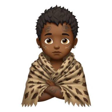 ancient hairy black baby tatooed boy, tattered animal skin shawl sticker