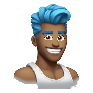 Scar on face blue hair updo white muscle man smiling sticker