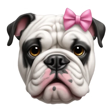English bulldog that is black and white with a pink bow sticker