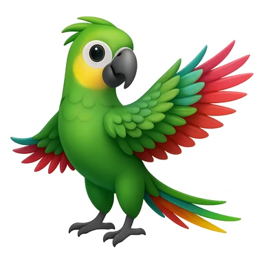 Make the parrot green in the style of apple emoji, no background. sticker