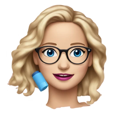 Happy Jennifer Lawrence,  blue eyes wearing glasses and pink lipstick  sticker