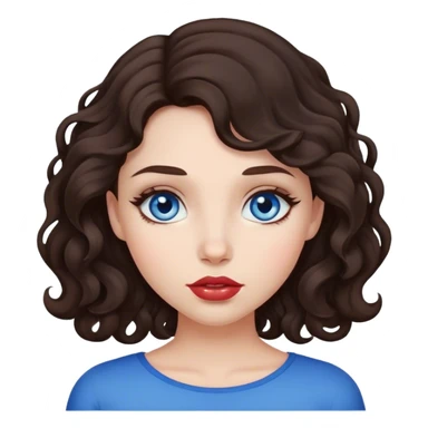 girl with lush, slightly curly dark brown hair, big lips and blue eyes sticker
