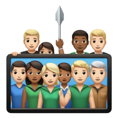 arrow going from one figure to a group of people sticker