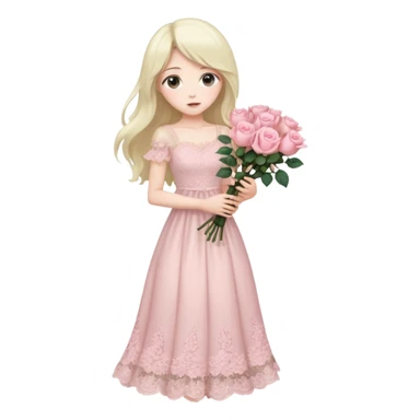 pastel anime woman with long hair pink roses lace dress full body sticker