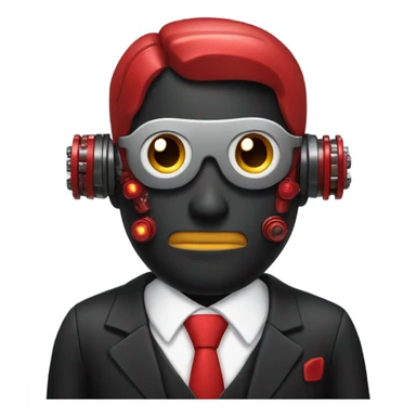 Business man wearing a black suit and red cyborg parts sticker
