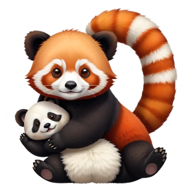 Red panda balancing on a giant panda's head sticker