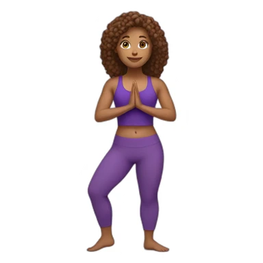 Full body a yoga instructor with long, brown, curly hair. I'm in a yoga pose and wearing purple yoga pants and a purple tank top. sticker
