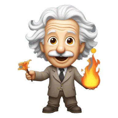 happy albert einstein holding fire in one hand sticker