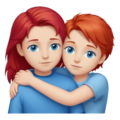 Создай стикер, где пара. Девушка с рыжими волосами, синими глазами, а парень со светлыми волосами, и синими глазами, обнимаются sticker