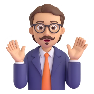 man with light skin, brown hair, mustache, and glasses, surprised expression sticker
