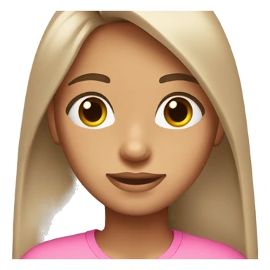 A girl with long brown hair, fair skin, brown eyes, wearing a pink T-shirt, with beautiful eyelashes sticker