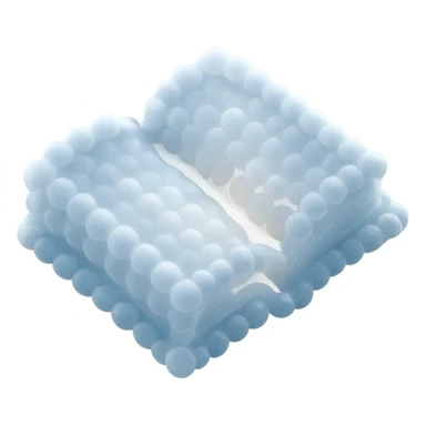 thick open book viewed from above, made entirely of small very bright white fluffy convex clouds, matte glass style sticker