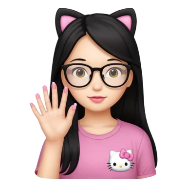 Nails cute hello kitty wear glasses black long  hair wear yello shirt sticker