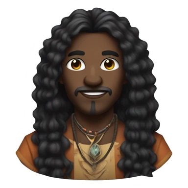 A modern witchdoctor, A black male with pointed ears with long black curly hair sticker