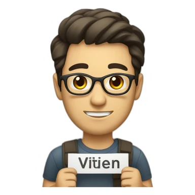 a man holding a sign , with written "Vivien tu pues" on it sticker