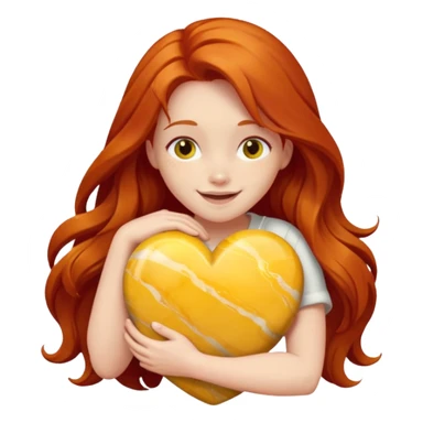 Happy long haired redhead hugging big yellow marble sticker