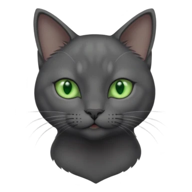 full body view of beautiful female solid dark grey cat with green eyes, grey face, white toes/paws and small white patch on her chest sticker