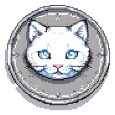 A silver coin with a cat face sticker