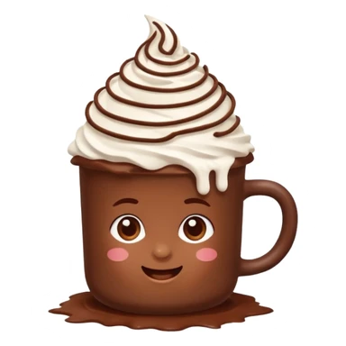 “hot chocolate emoji, whipped cream on top, chocolate shavings, cute, minimal, white background” sticker