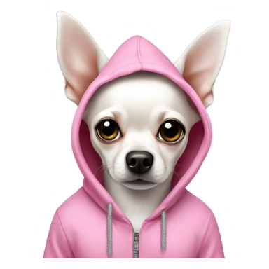 a white Chihuahua with one black ear with a pink hoodie  sticker