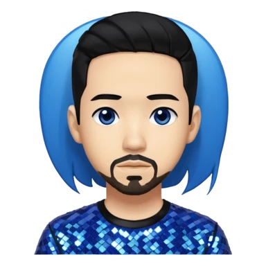 Mike Shinoda with black hair with blue highlight, black sequin shirt, brown eyes sticker