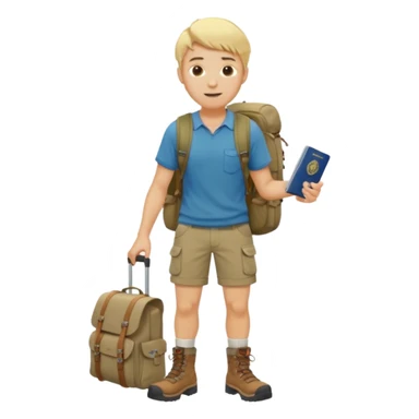 blonde haired Traveler character with passport, backpacker, male sticker