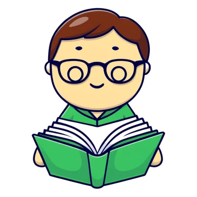 A cute language model token with glasses reading a book sticker