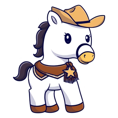 A cartoon stuffed pony with a sheriff star on its saddle blanket sticker
