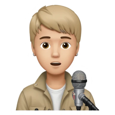 Justin Bieber, around 16, casual clothes, singing into mic sticker