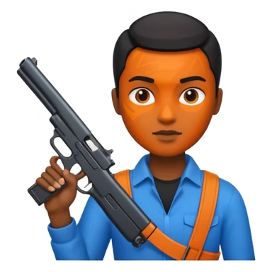 Transformer oranger and black with blue uses a gun sticker