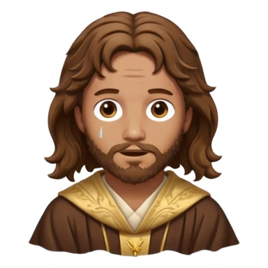 John the Baptist with wavy hair, saint robes, partially submerged in water, emoji style sticker