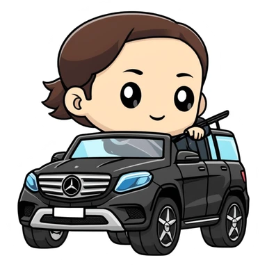 Keren driving a small black Mercedes Benz SUV  sticker