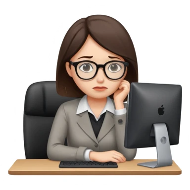 female office worker sad face on computer sticker